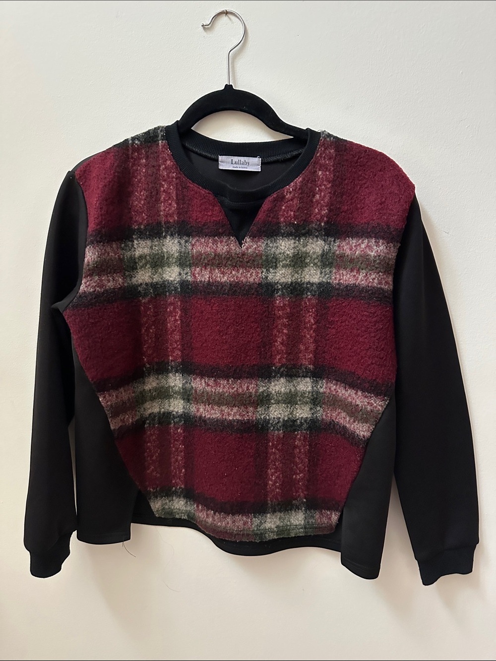 Burgundy Plaid Front Crewneck Sweater